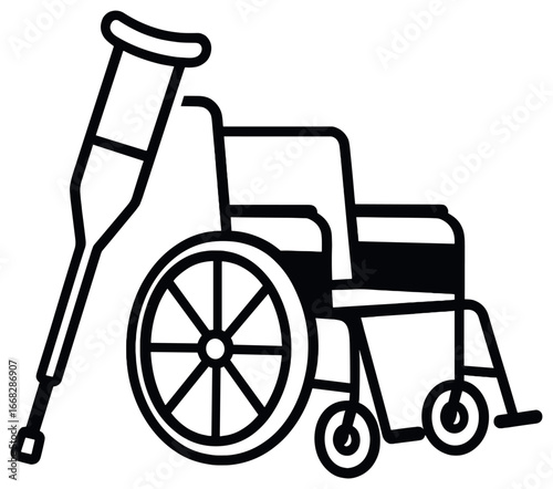 Mobility aid vector: inclusive crutch and wheelchair symbol for accessibility awareness