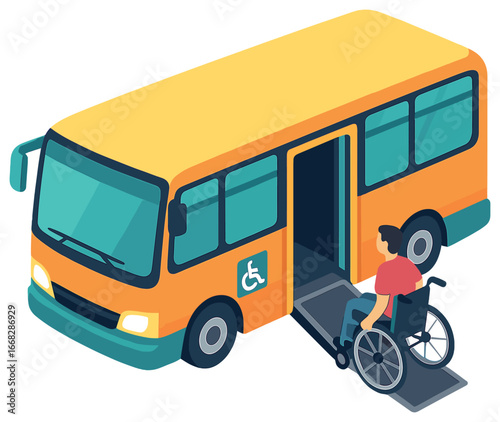 Accessible bus entry vector – wheelchair user boarding aid, inclusive public transportation