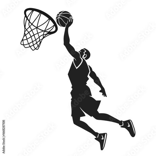 Basketball player slam dunk silhouette