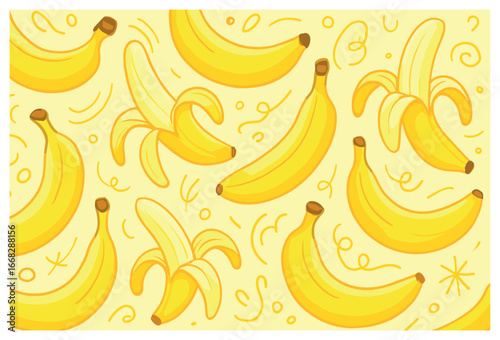 Banana doodles vector: playful and joyful fruit patterns for summer and food design concepts