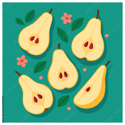 Sliced pears vector illustration: fruit art celebrating organic freshness and simple design