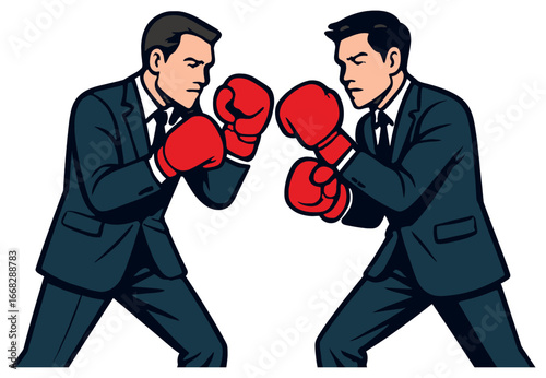 Business competition vector: intense corporate boxing match illustrating workplace rivalry