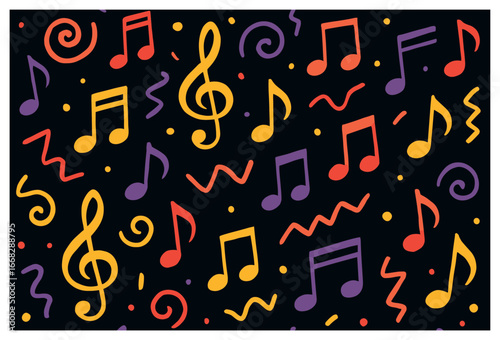 Playful musical notes pattern vector - vibrant abstract background for music-themed designs