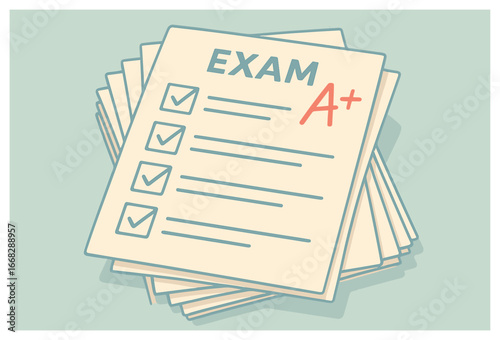 Exam papers vector: educational success, test achievement, academic excellence, study concept