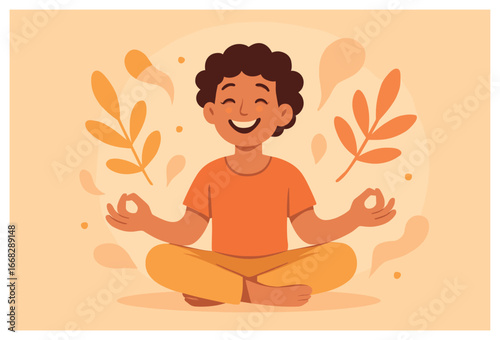 Joyful meditation vector: calm, peaceful, relaxation, mindfulness practice during holidays
