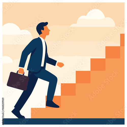Career progression vector: business growth, success steps with professional development concept