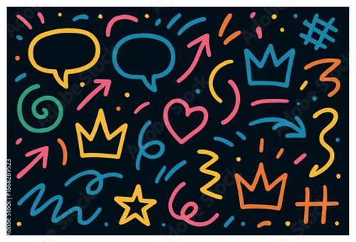 Colorful doodle tapestry vector: vibrant abstract patterns and shapes for festive creativity