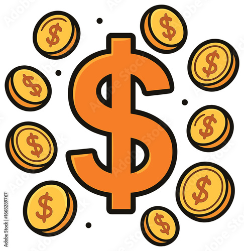 Currency vector: floating dollar symbols and coins design for finance concepts