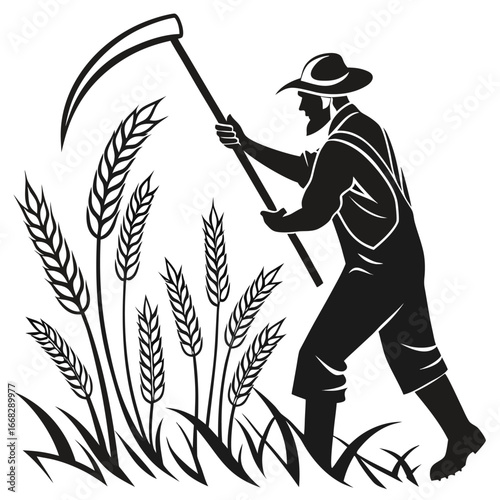 Farmer harvesting wheat silhouette