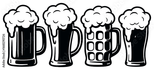 Beer mugs vector: diverse designs perfect for oktoberfest celebrations and craft breweries