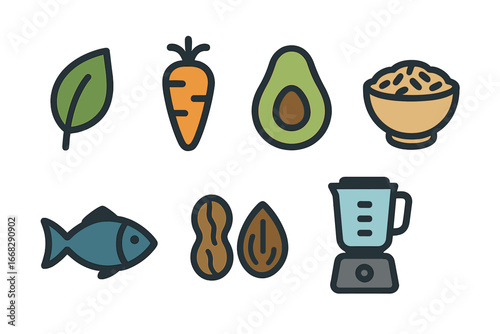 Healthy food icons for nutrition and diet concepts