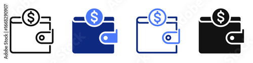 Vector icon or logo of wallet and dollar coin related to payment and purchase, banking and finance, business and marketing. Symbol for website or app UI, logo design, illustration