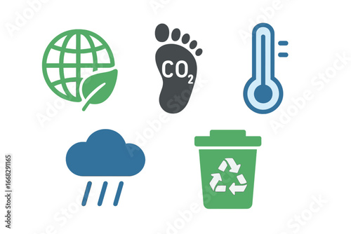 Ecological icons for global warming, carbon footprint, weather, and recycling concepts