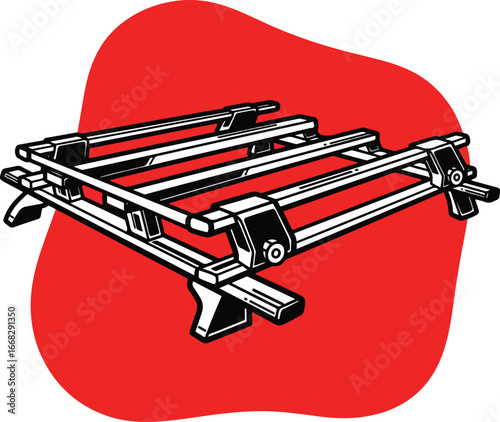 Roof Rack Icon – Bold Black and White Vector Illustration of Automotive Cargo Carrier on Red Background