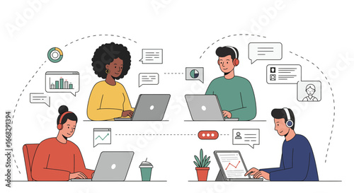 Team collaboration across distances with modern technology connecting people, virtual meeting teamwork
