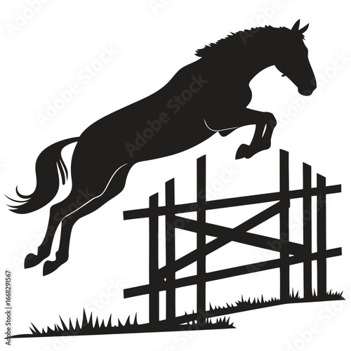 Horse jumping over fence silhouette