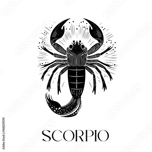 Intricate black scorpion design represents scorpio zodiac constellation