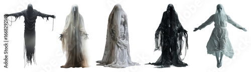 PNG Ethereal ghostly figures hauntingly mysterious, element set on transparent background