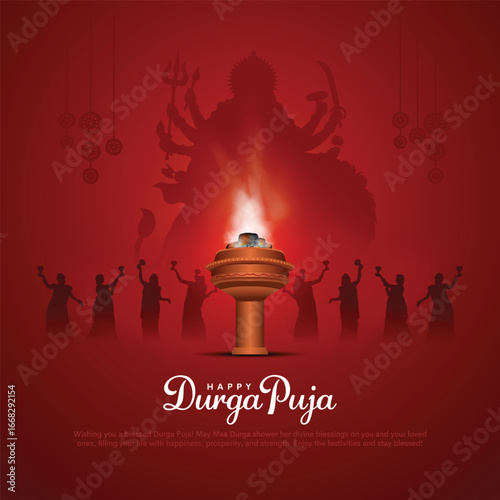indian Goddess durga in Happy Durga Puja Subh Navratri background. Creative vector illustration design.