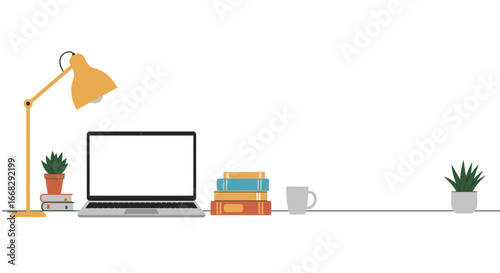 Cozy workspace with laptop, books, and plants for studying, working, or creative projects