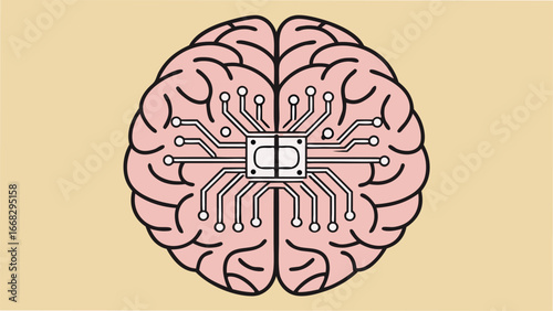 Stylized human brain with integrated computer chip