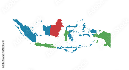Detailed colorful map of Indonesia showcasing geographical diversity in modern vector illustration style