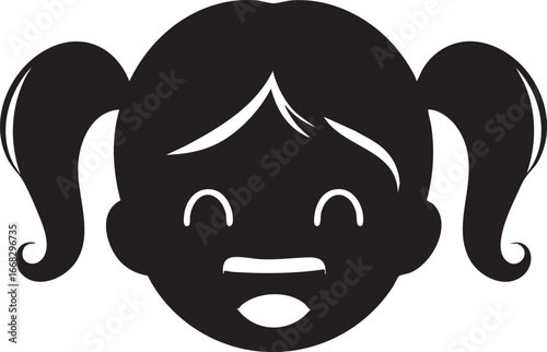 Girl with ponytails vector icon - cute cartoon child face graphic eps silhouette