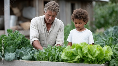 Wallpaper Mural Man and Boy Planting Vegetables in a Garden Torontodigital.ca