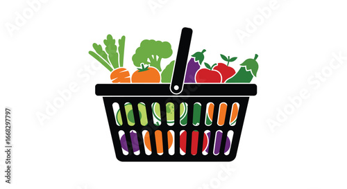 Fresh vegetable shopping basket filled with colorful produce