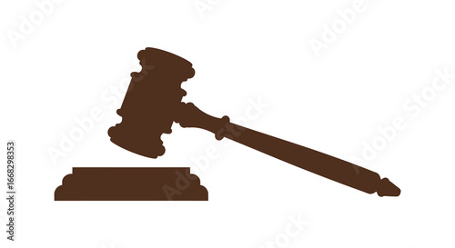 Brown silhouette of a gavel and sound block on white background
