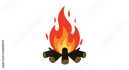 a cartoon campfire with flames and logs on a white background