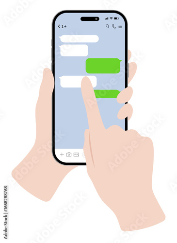 スマホをタップする指とチャット画面のイラスト