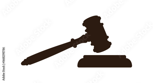 Gavel and sound block in a dark brown silhouette on a white background