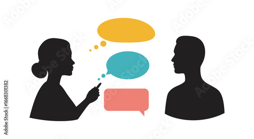 Two people communicating with speech bubbles