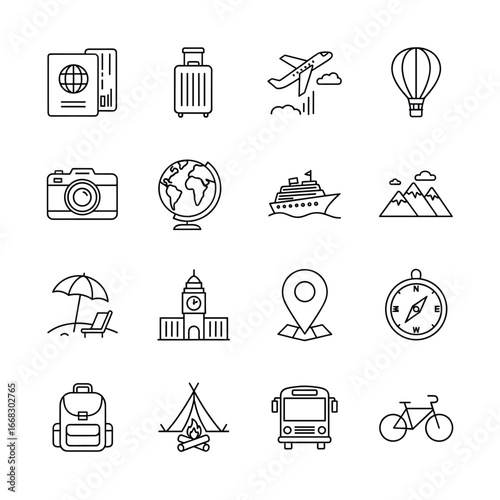 Vacation and Travel Icons: Exploring the World and Iconic Destinations