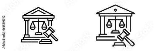 Vector illustration of a courthouse with a gavel and scales of justice
