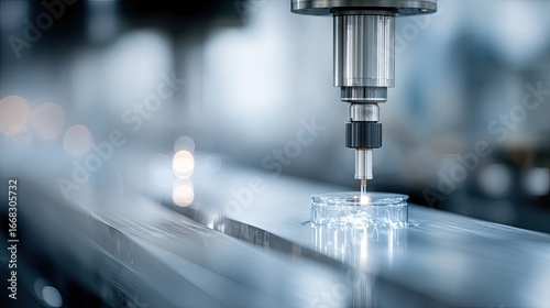 High Tech Robot Arm Inspecting Finished Product Closeup