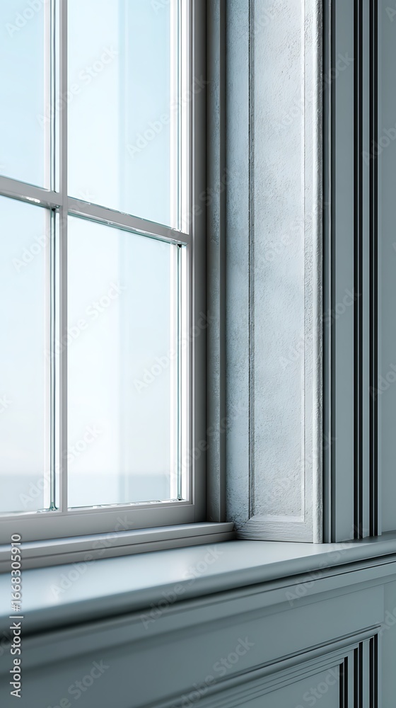 Naklejka premium classic glass window with flush jambs, side panels, clear glazing with refined styling.