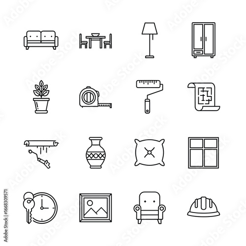 Home Decor and Improvement Icons: A Stylish Line Art Collection