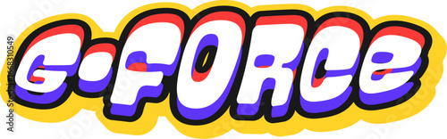 Automobile race g-force retro Y2K sticker or tag. Car motorsport funky vector tag, speed racing competition vintage label. Rally race grand prix retro sticker or patch with colorful typography