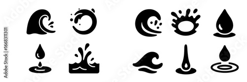 Vector illustration of water elements showcasing waves and splashes