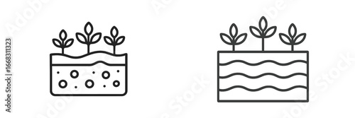 Illustration of seedlings growing in soil in a garden setting