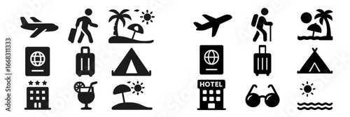 Travel symbols collection for vacation planning and summer activities