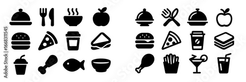 Food icons representing various dishes and dining elements