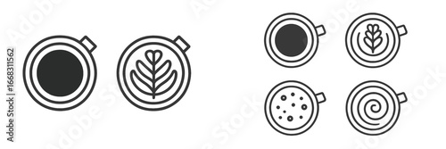 Collection of minimalist coffee cup designs with various patterns