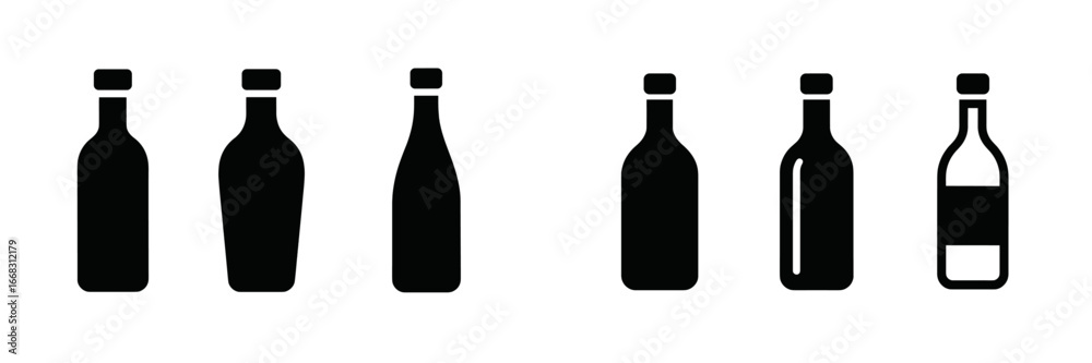 Vector illustration of various bottle shapes in black and white Vector illustration of various bottle shapes in black and white