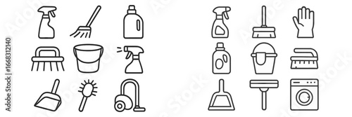 Cleaning supplies vector icons for home maintenance tasks