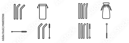 Eco-friendly straws and cleaning tools illustration
