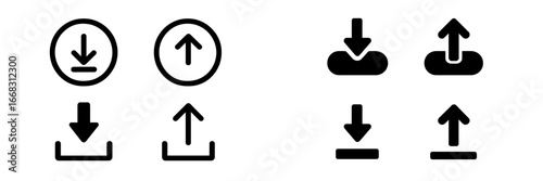Vector icons depicting download and upload actions in black and white