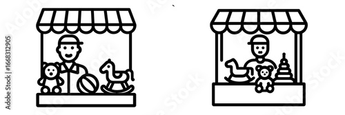 Vector illustration of a toy store with playful characters and items